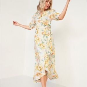 Old Navy Waist Defining Ruffled Tie-Belt MIDI Wrap Dress in floral SZ xl NWT